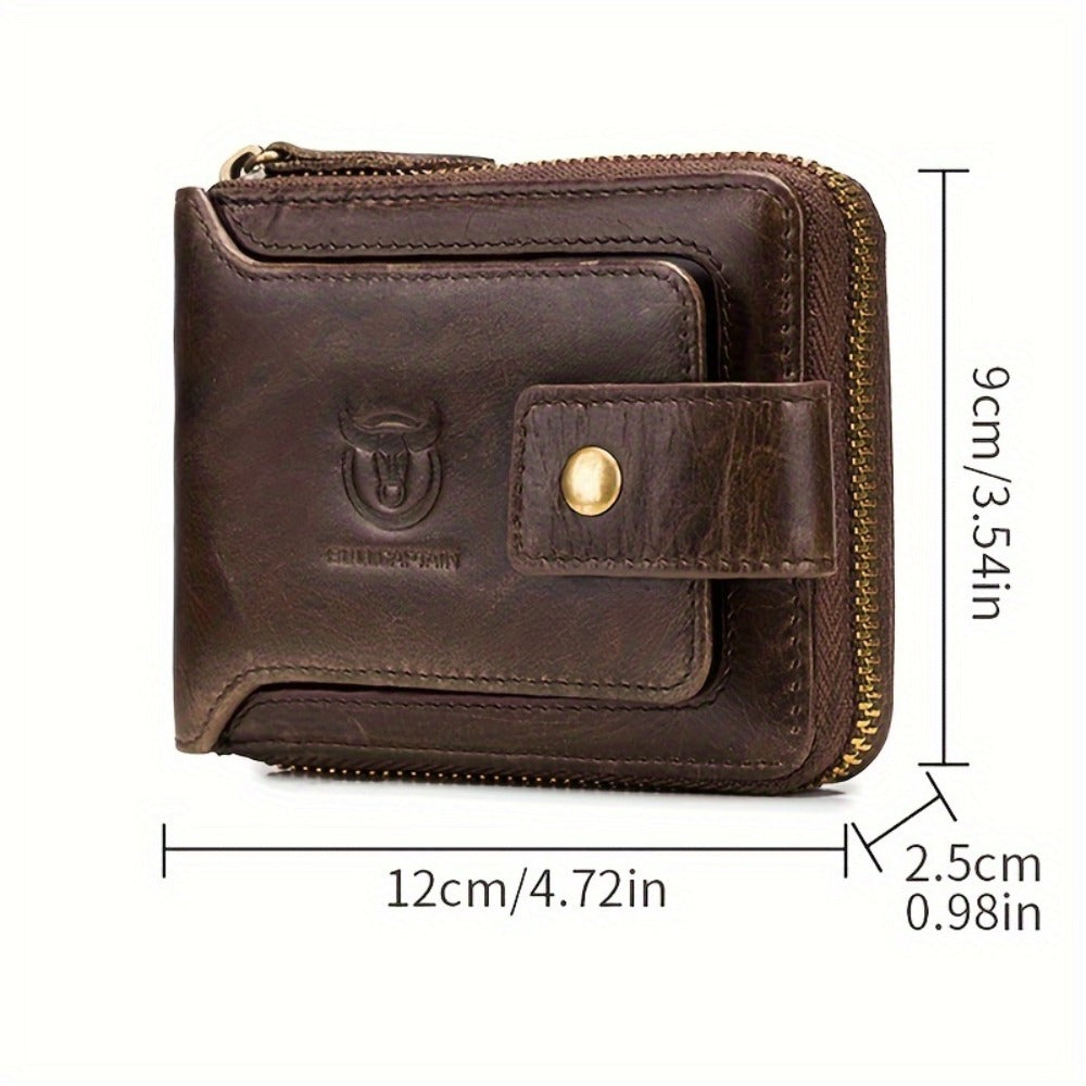 [Genuine Leather Wallet] BULLCAPTAIN Genuine Leather Wallet for Men Large Capacity ID Window Card Case with Zip Coin Pocket