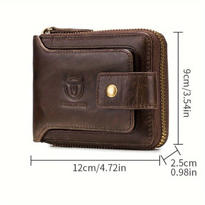 [Genuine Leather Wallet] BULLCAPTAIN Genuine Leather Wallet for Men Large Capacity ID Window Card Case with Zip Coin Pocket