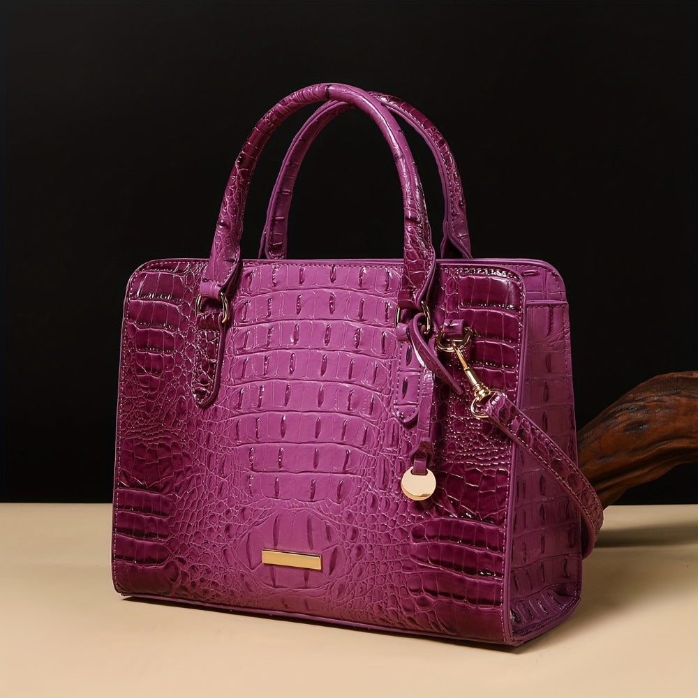 Set of 2pcs Featuring a Crocodile Pattern in Faux Leather, with a Roomy Interior, a Trendy Shoulder Strap, And a Fashionable Clutch Purse. This Stylish Accessory Is Perfect for Work, Everyday Use, And Special Events - Made with Premium Quality