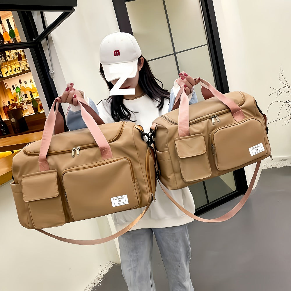 Women's Lightweight Large-Capacity Sports Travel Gym Bag, Durable Nylon Hand-Carry Gym and Business Luggage, Multi-Compartment Design, for Weekend Short Trips, a Combination of a T60 Gym Bag and Crossbody Bag, Local Warehouse