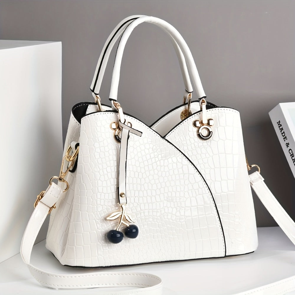 [Compact Crocodile Handbag] A Compact Women's Handbag That Can Be Used As a Shoulder Or Crossbody Bag for Outings, Featuring a Classic Shiny Crocodile-Embossed Design