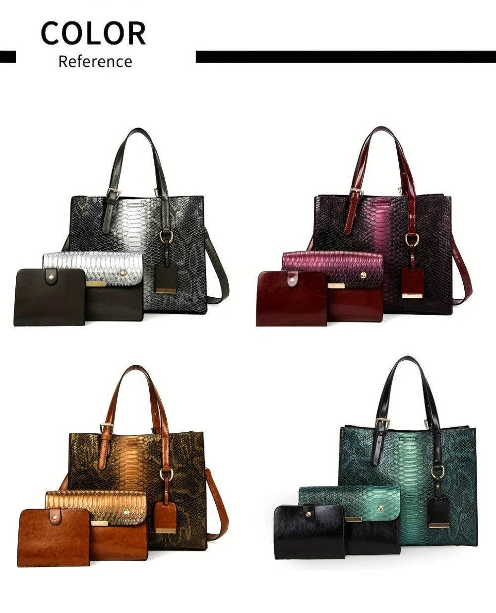 Women'S Crocodile Pattern Satchel Handbags Stylish Tote Handbags Crocodile Purses for Women 3pcs Set