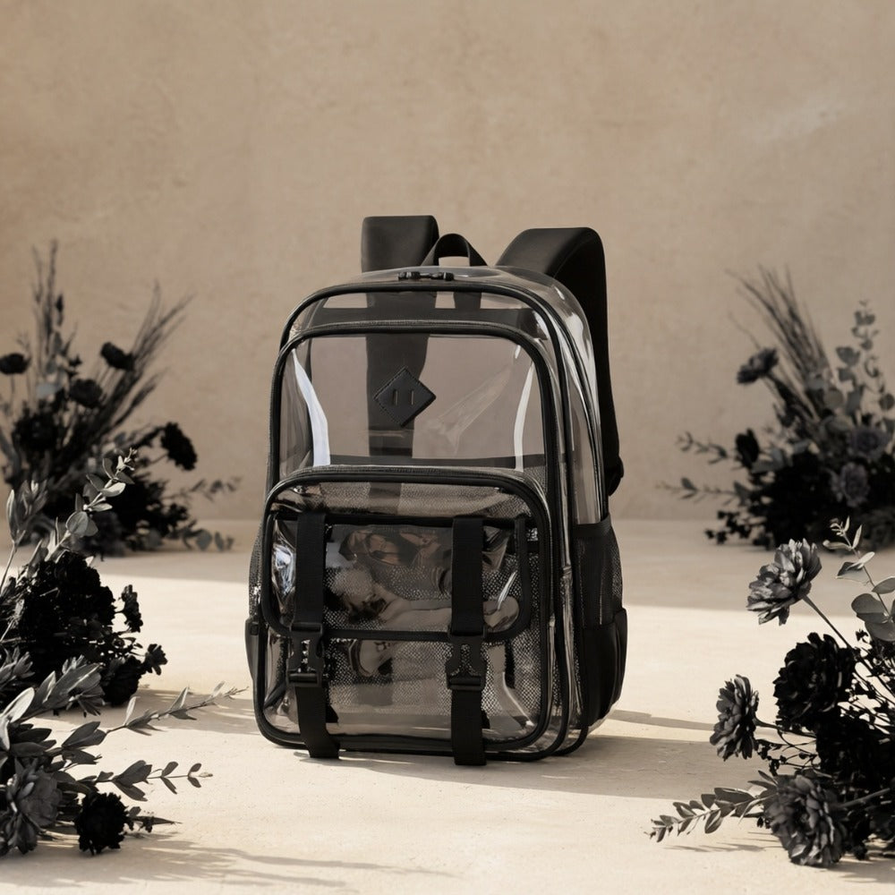 Transparent PVC Casual Backpack for Women, with Large Capacity, Multi-functional, Suitable for Students, In Solid Color, with Two Shoulder Straps.