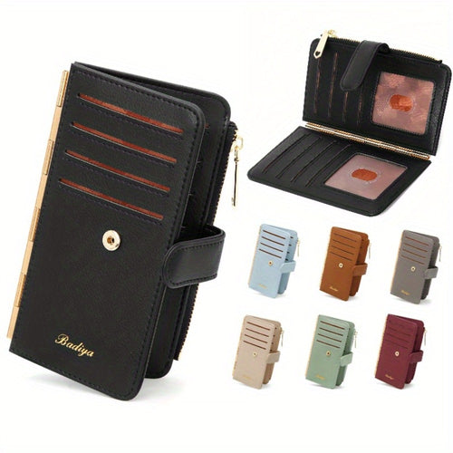 Slim RFID-Blocking Wallet for Women, Faux Leather Bifold Purse with Card Slots, Zipper Pockets, Minimalist Style, Ideal Gift for Women Suitable for teens.