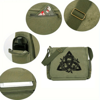 Large-capacity Flip-top Retro Tote Messenger Mailman Bag | Two-color Option, Celtic Triangle Knot Vine Pattern, Suitable for Daily Travel and Gatherings, Ideal Gift for Girlfriend