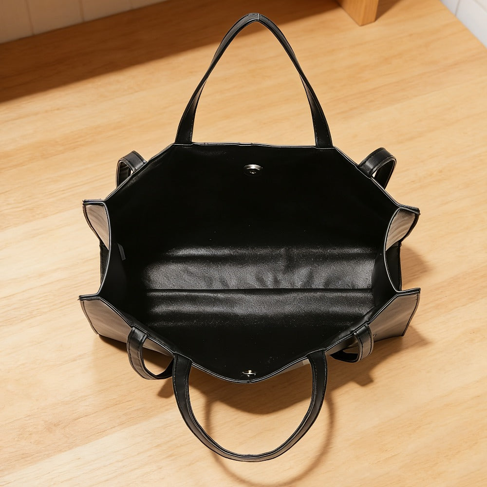 RAGSTO Women's Fashion Large Black Tote Bag, Embossed with "TOTE BAG" Lettering, High-Capacity Women's Shoulder/Underarm Bag, Work Bag, Lightweight and Durable Crossbody Handbag, Fixed Shoulder Strap, Ideal for Travel, Shopping, and Work