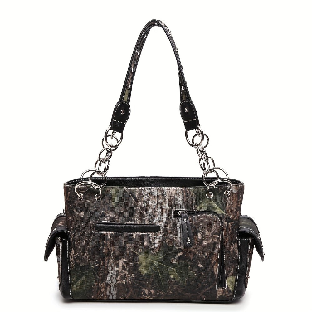 Camouflage Cross Wing Western Studded Handbag Workwear Synthetic Leather Wallet Rustic Women's Shoulder Bag Purse Set