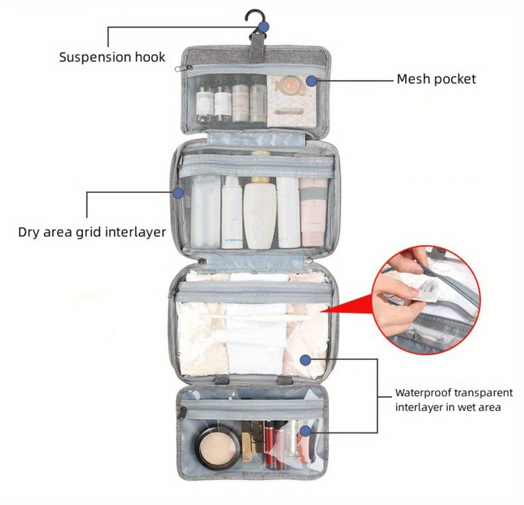 1pc Waterproof Folding Toiletry Bag, Multi-Functional Dry And Wet Separation Cosmetic Bag, Travel Storage Bag