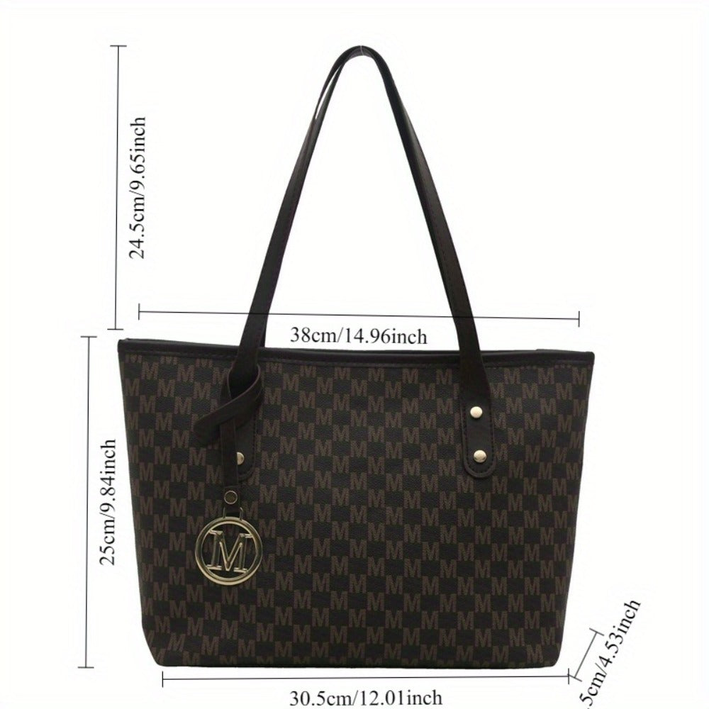Light Luxury, Minimalist, Fashionable, High-End Texture, Design Sense, Tote Bag, Women'S Retro Checkered Pattern, Large Capacity Shoulder Bag
