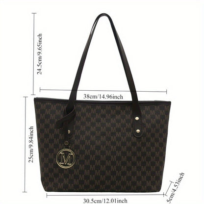 Light Luxury, Minimalist, Fashionable, High-End Texture, Design Sense, Tote Bag, Women'S Retro Checkered Pattern, Large Capacity Shoulder Bag