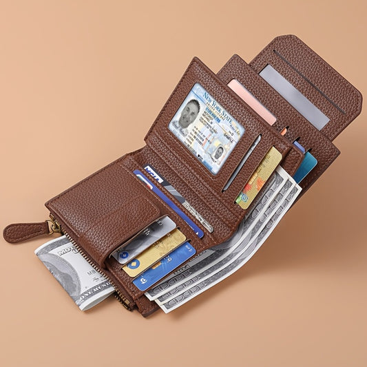 RFID Blocking Bifold Wallet for Women Compact Soft Faux Leather Card Holder with Zipper Coin Pocket & 4 ID Windows Slim Minimalist Small Wallet