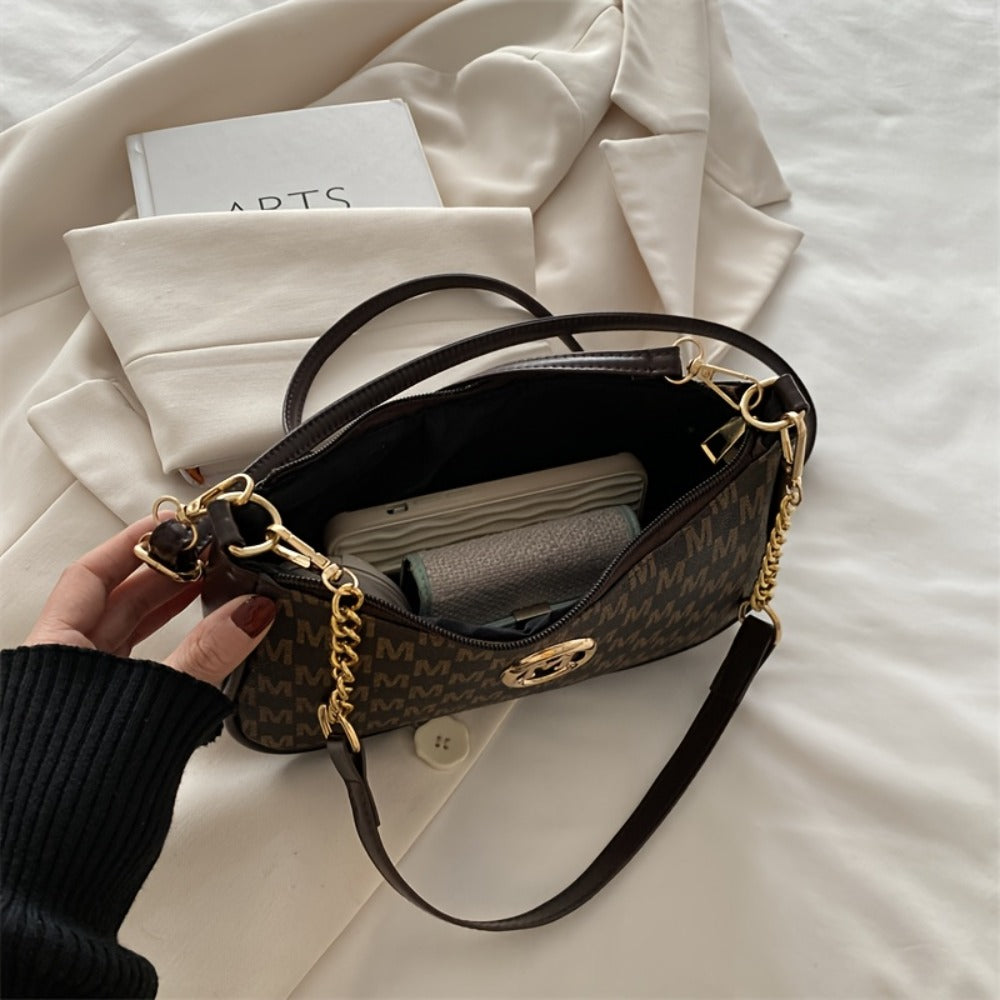 Ladies' Small Bags, Armpit Shoulder Bags, New Trendy Fashion Single Shoulder Bags, Hand-held Bags, Crossbody Bags, Autumn And Winter Styles, Retro Printed Trendy Simple Bags, Women's Metal High-end Texture Handbags, Crossbody Bags, Holiday Gifts