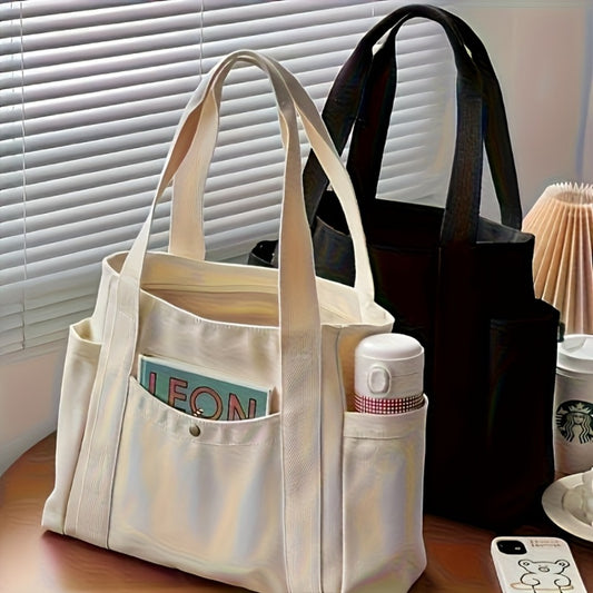 1pc Women'S Canvas Bag | Large Capacity Single Shoulder Handbag, Simple Style, Double Handle Design, Casual and Fashionable, Suitable for Daily Commuting and Parties, Washable and Foldable, Color