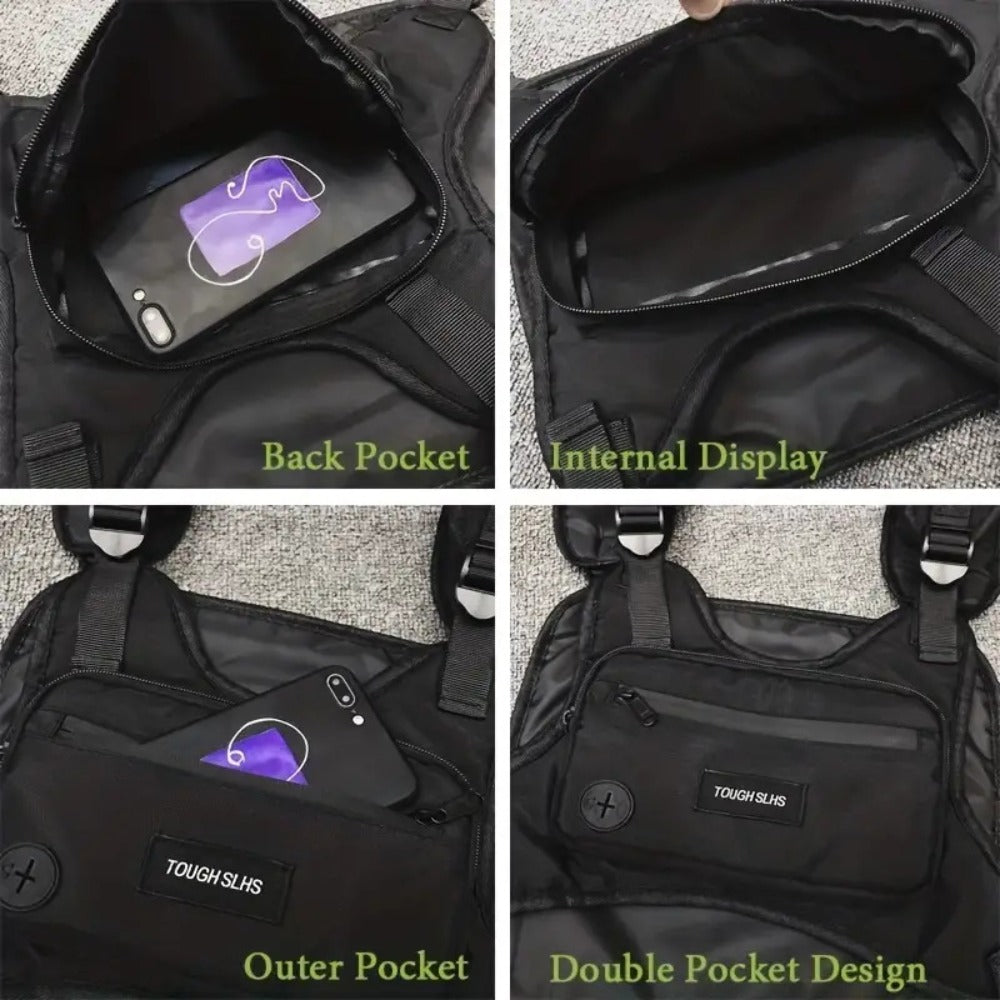 Fashion Men'S Chest Bag Set, Street Style Hip-Hop Style, Large Capacity Waist Bag, Unisex, Suitable for Travel, Shopping, And Small Item Storage