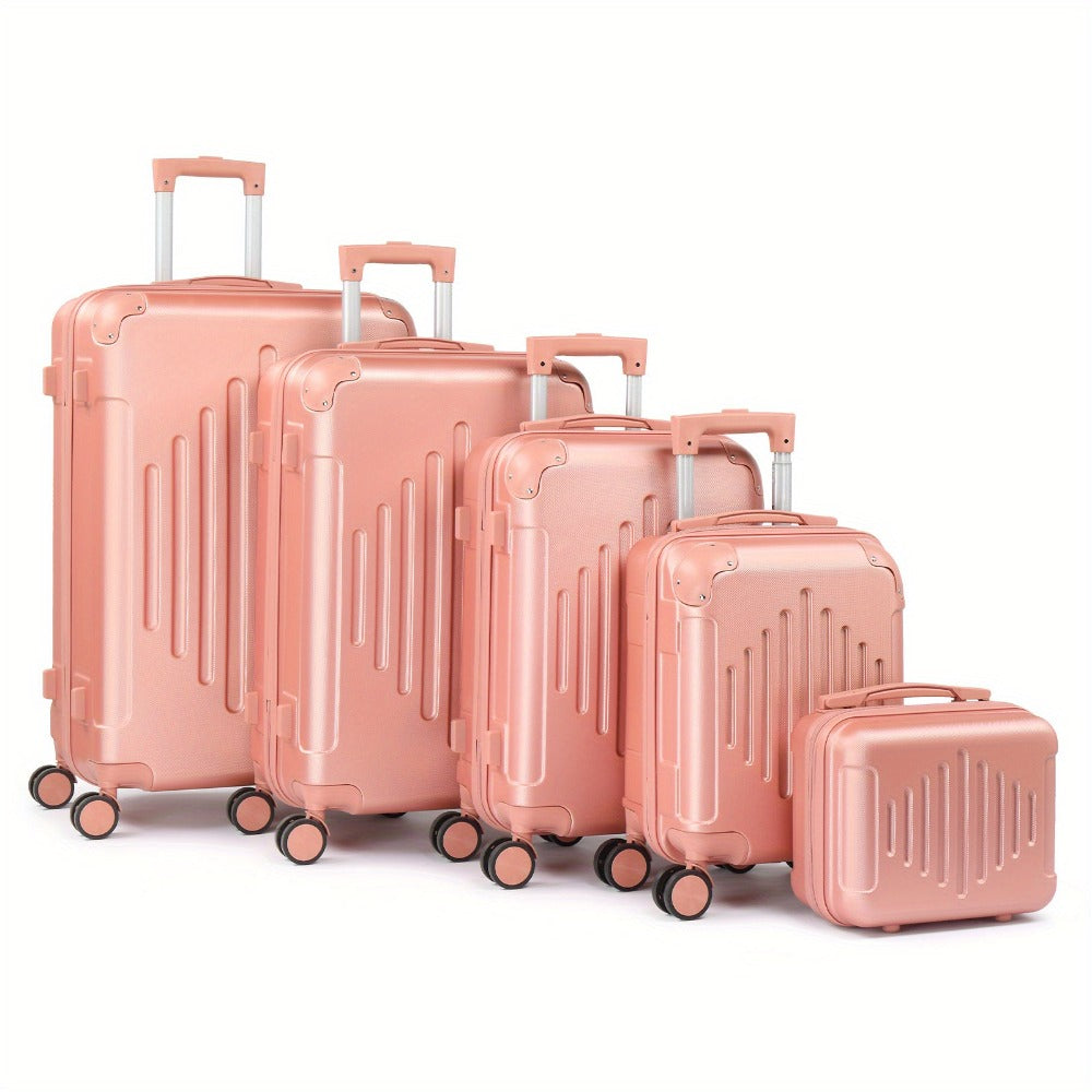 2/ 3/ 4/ 5pcs Trolley Case with 2 Wrapped Corners Diamond Stripe ABS Trolley Case Iron Trolley, with 12/ 16/ 20/ 24/ 28-Inch Sizes, Durable And Fashionable, with TSA Lock, Lightweight Travel Suitcases Ideal for Frequent Travelers And Long Journeys