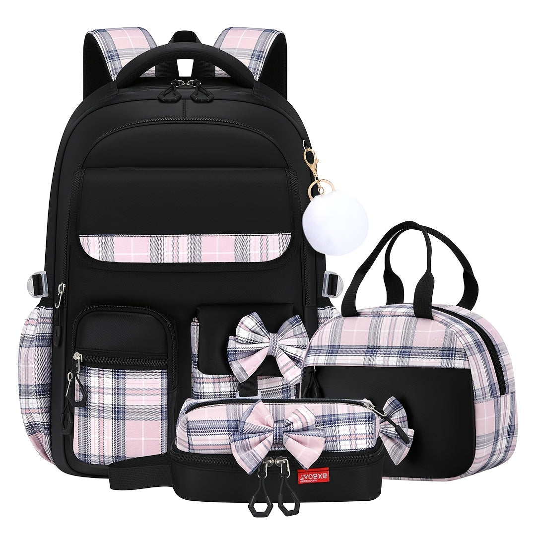 3pcs Bow-Tie School Backpack Tote Storage Bag Set | Large-Capacity Multi-Functional Storage Backpack with 15. 6-inch Laptop and Tablet Compartments, Smooth Zippers, Lightweight, Ideal for Teens' Daily Commute and Back-to-School, for Teenager