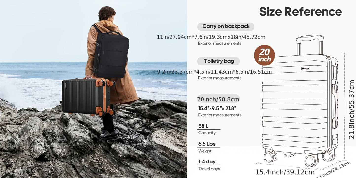3pcss Luggage Set, Including A 20-inch Boarding Case With Swivel Wheels, A PC Hard-shell Luggage Set, Equipped With A TSA Lock And YKK Zippers, A Durable Boarding Case, And A Men'S Travel Backpack (beige, 3pcss Set (20-inch))