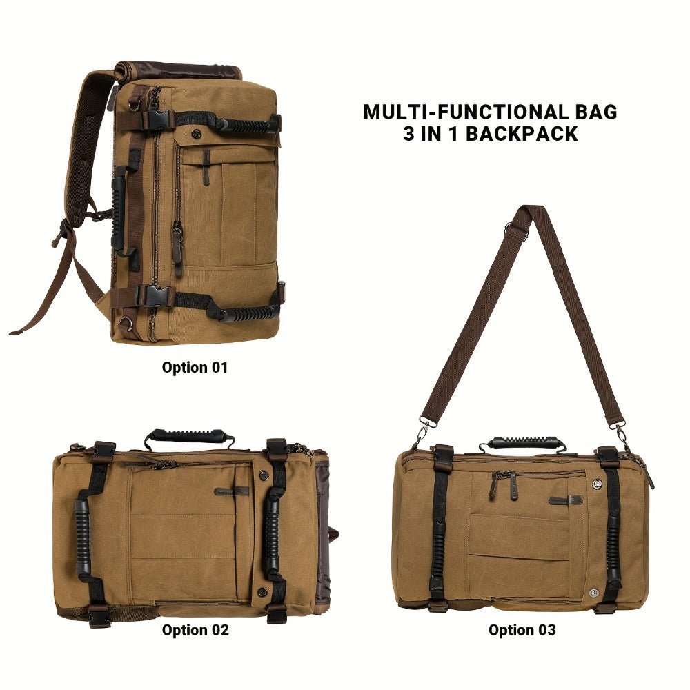 Multifunctional Canvas Travel Backpack For Students, Fits 17" Laptop, Durable, With Multiple Compartments & Large Capacity, Ideal For Hiking & Outdoor Leisure, Unisex Gift, Available In Army Green, Black & Khaki, 6.29gal