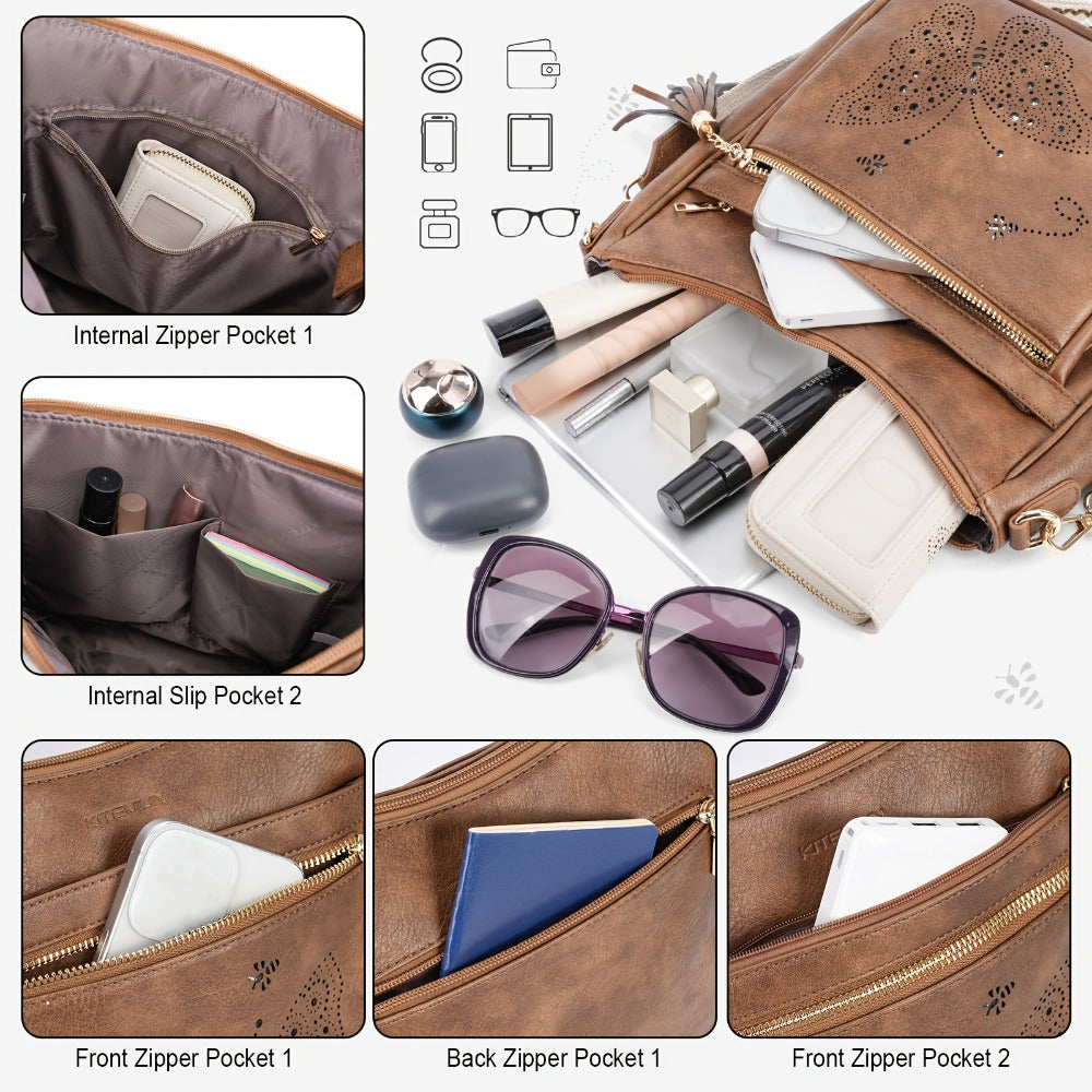 [Vintage Pattern Bag] Pattern Vintage Style Crossbody Bag Adjustable Shoulder Strap Fashion Handbag for Daily And Travel Use ( Purple Brown) Mom Gift Timeless Daily