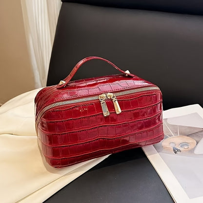 Travel Makeup Bag Crocodile Pattern Women's PU Portable Cosmetic Bag Luxury Golden Zipper Portable Organizer Storage Bag Large Capacity