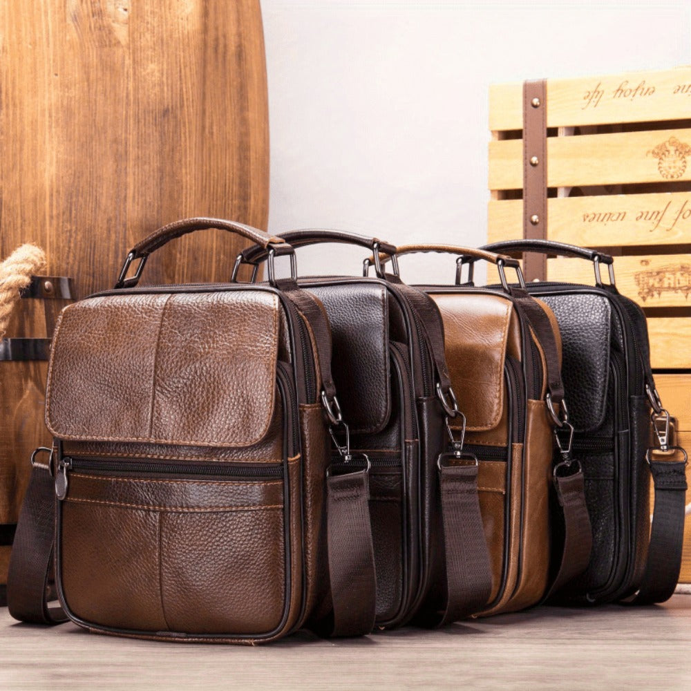 Genuine Leather Top Layer Cowhide Men's Business Crossbody Bag - Fashionable Shoulder Bag, Large Capacity Wallet - For Men - Suitable for Work & Travel - Perfect Gift for Business Professionals