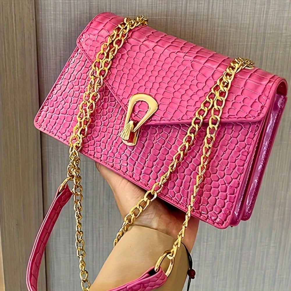 Crossbody Bag for Women – Croc Embossed Chain Glossy Faux | Bag Vero – detail view 2