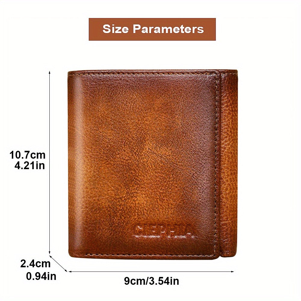 Men's Genuine Leather Bifold/Trifold Wallet, First Layer Cowhide RFID Blocking Vintage Wallet, Multi Function Credit Card Holder, Money Clips Gifts for Him Father's Day/Valentine's Day/Anniversary Gifts
