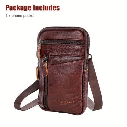 Premium Men'S Leather Crossbody Bag | Adjustable Strap, Various Zippered Compartments, Phone Holder & Wallet | Ideal for Travel, Outdoor Activities, And Everyday Use | Vintage Design | Dark Brown And Black