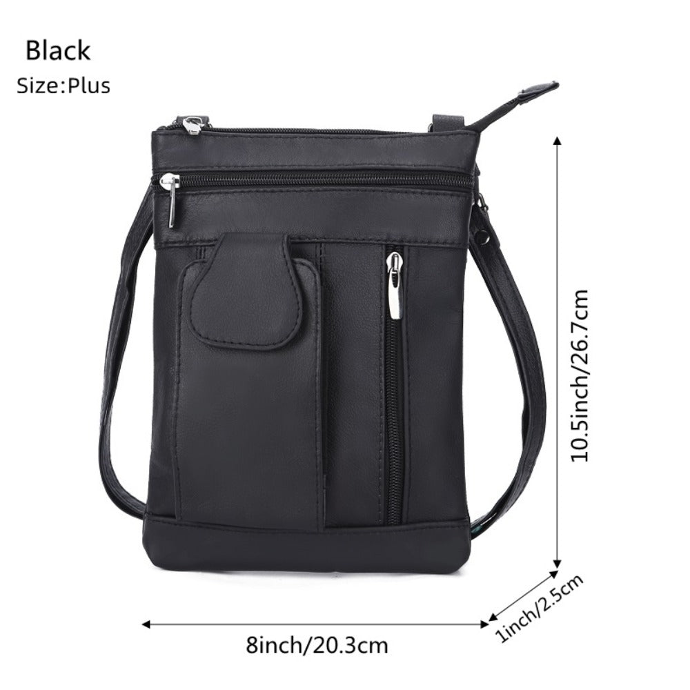 Genuine Leather Women'S Crossbody Bag with Adjustable Strap & Zipper Closure - Large Capacity Multi-Compartment Purse, Polyester Lined, Edge Painted - Stylish Everyday Gift in Red/Blue/Purple/Black, Versatile Travel Purse, Durable Stitched Detail