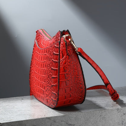 Women' Vintage Crocodile Crossbody Bag Suitable for, & Travel - Handbag with Adjustable Strap, Zipper Closure, Spacious Retro Purse in /, Detachable Shoulder Strap & Textured Crocodile Pattern