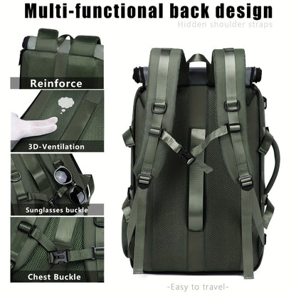 2025 New Style Men'S And Women'S Large Capacity Travel Backpack with Independent Shoe Compartment, Drawstring Closure And Multiple Pockets - Durable Hiking Backpack for Outdoor Commuting, Business Trips, Festivals - Belt Decorations