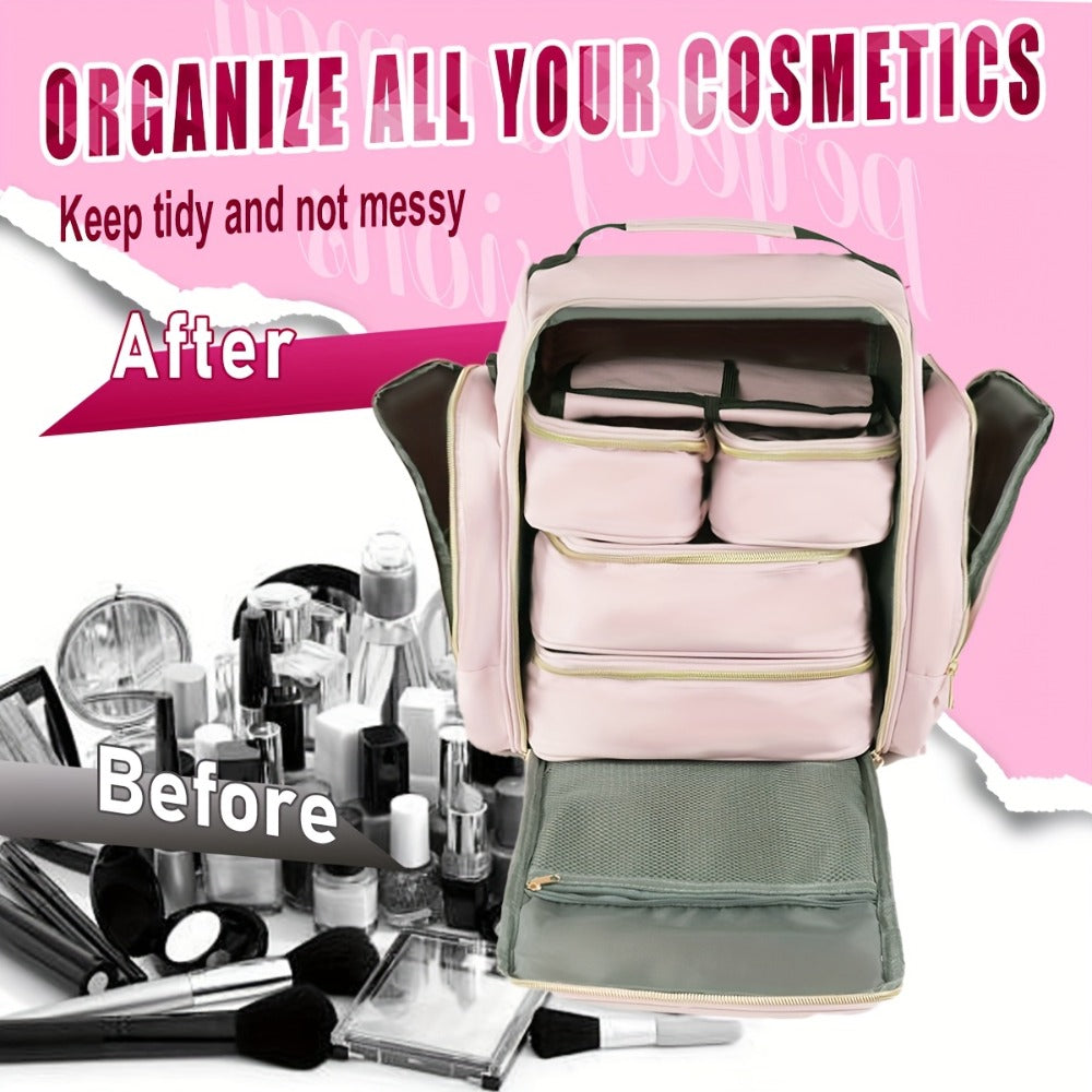 Makeup Bag Cosmetic Bag Organizer with 4 Inner Removable Pouches And 1 Jewelry Roll Multifunctional Travel Makeup Case