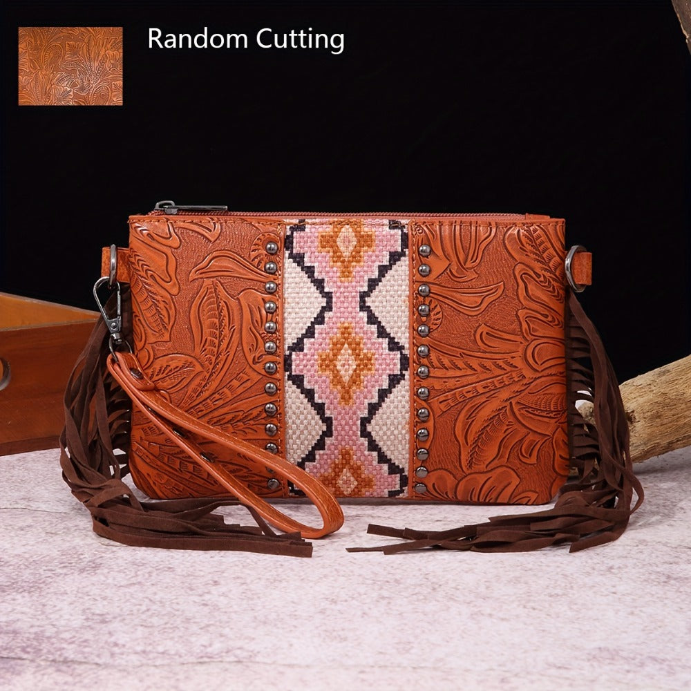 Western Fringe Crossbody Bag Purse for Women Shoulder Bag - PU & Woven Tassel Small Handbag for Shopping, Travel, Work, Dating Brown
