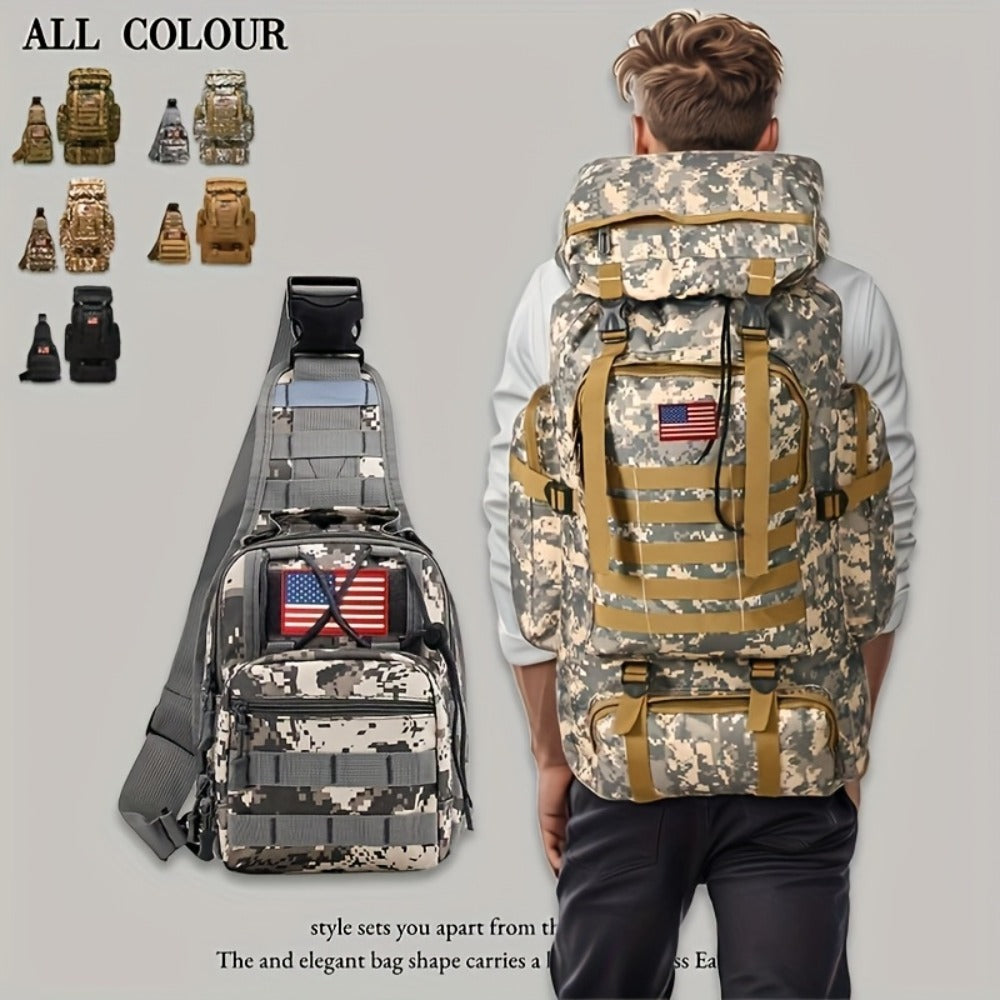 Outdoor Camouflage Backpack Set Hiking Camping Travel Bag Large Multi-Pocket Chest Sling Bag Adjustable Durable Sports Gear Unisex