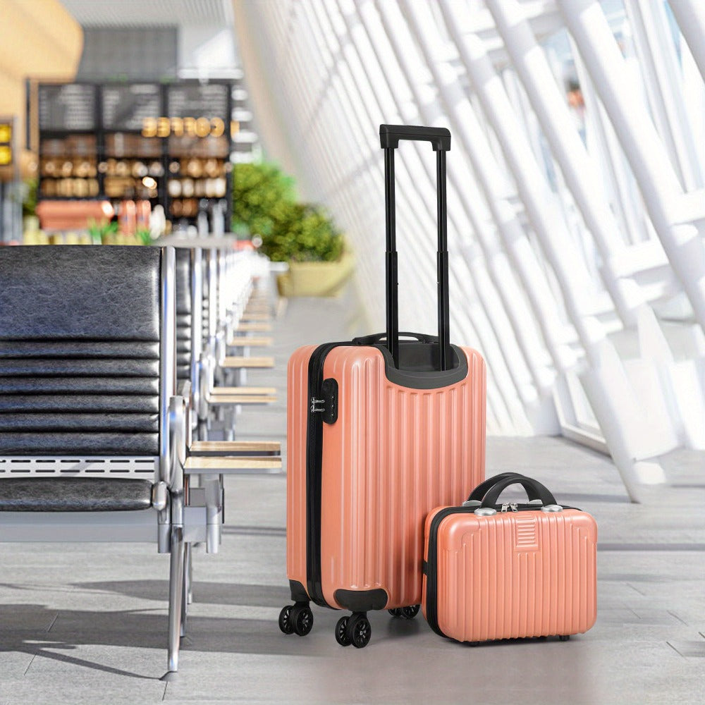 2pcs Hardside Luggage Set 20In Carry-On And 14In Bag, Spinner Wheels, TSA Approved Lock, Hooks, for Short Trips And Business Travel