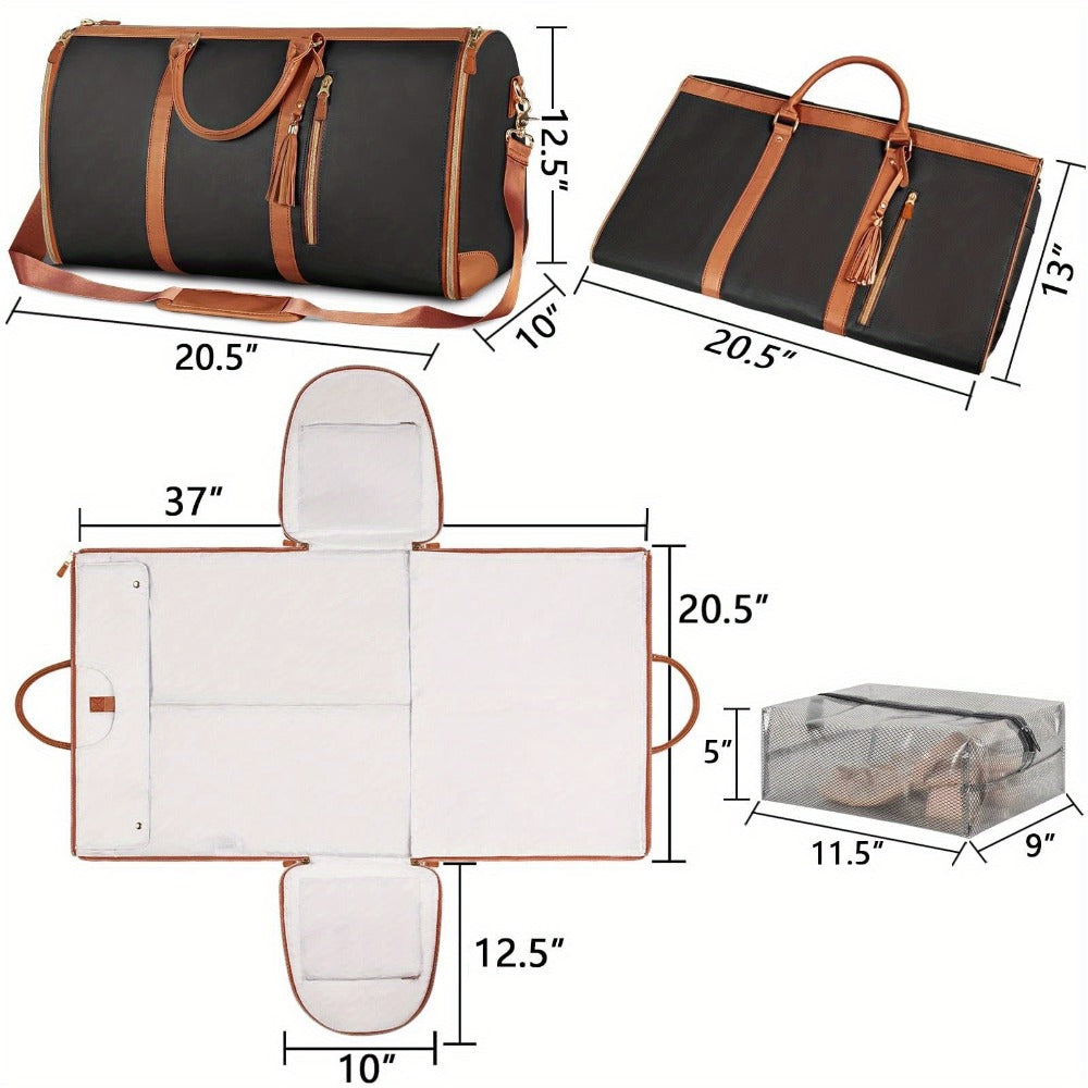 Seyfocnia Extra-Large Rolling Garment Bag With Wheels - Durable PU Fabric Travel Duffel, With YKK Zippers, Shoe Compartment, Detachable Shoulder Strap For Business Trips & Holidays, Travel Bag