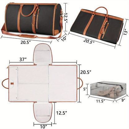 Seyfocnia Extra-Large Rolling Garment Bag With Wheels - Durable PU Fabric Travel Duffel, With YKK Zippers, Shoe Compartment, Detachable Shoulder Strap For Business Trips & Holidays, Travel Bag