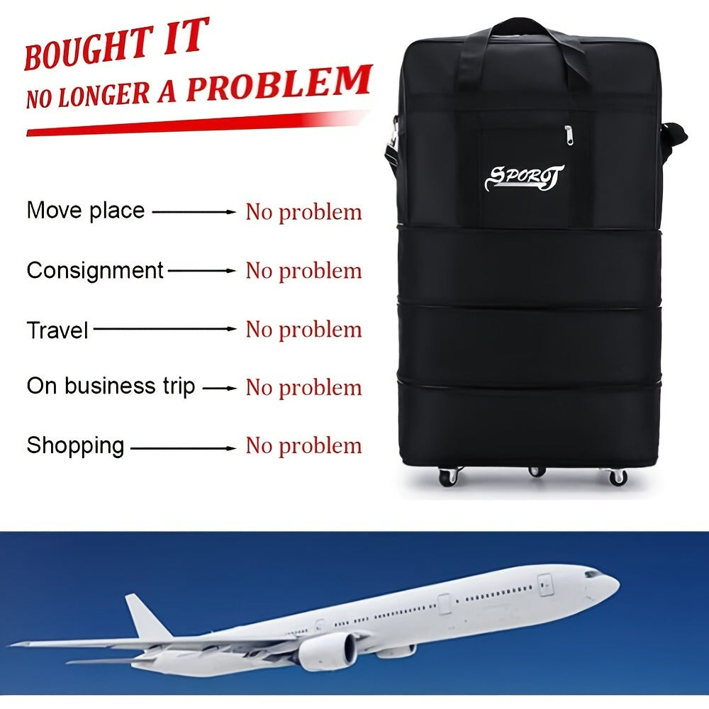 32in 42in Expandable Folding Luggage Bag Suitcase Collapsible Rolling Travel Duffel Bag for Men Women Suitcase with 5 Wheels Black
