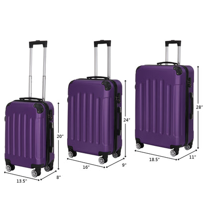 3-in-1 Portable ABS Trolley Case luggage 20" / 24" / 28" Purple