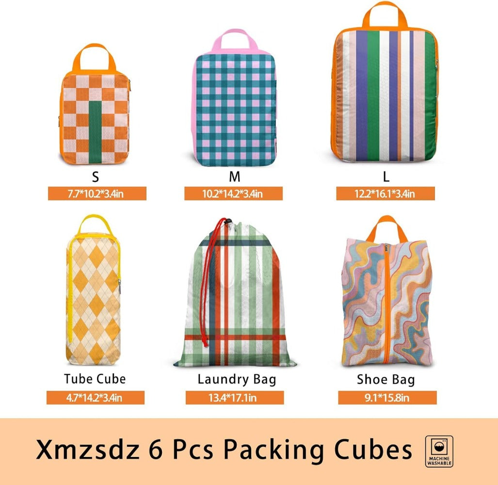 6pcs Compression Packing Cubes for Travel Suitcases, Waterproof Luggage Organizer Bags Set, Washable Packaging Cubes for Women Backpack Travel Perfect for Carry-Ons and Storage