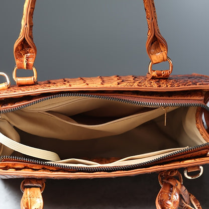 Set of 2pcs Featuring a Crocodile Pattern in Faux Leather, with a Roomy Interior, a Trendy Shoulder Strap, And a Fashionable Clutch Purse. This Stylish Accessory Is Perfect for Work, Everyday Use, And Special Events - Made with Premium Quality