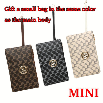 Two-Piece Set Large Capacity Shoulder Bag, Suitable for Elegant Urban Women, Lotus Pattern M Print, Fashionable M-Shaped Hardware Buckle Design, Lightweight Fixed Shoulder Strap, Suitable for Multiple Occasions - Perfect Gift