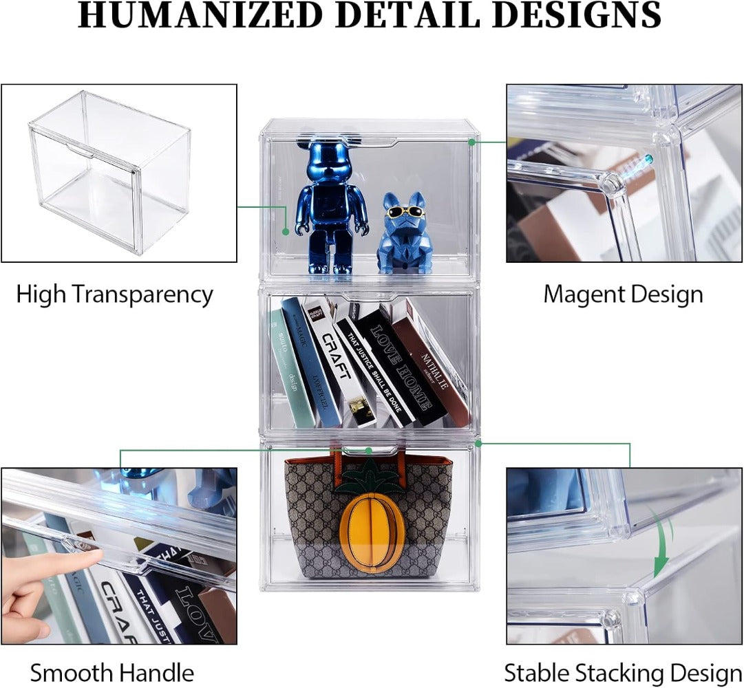 12/9/6/3 pcs Purse Organizer for Closet, Handbag Storage Organizer, Clear Acrylic Display Case with Magnetic Door, Plastic Storage Bins for Bags, Books, Cosmetics & Collectibles (3 Pack)