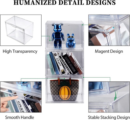 12/9/6/3 pcs Purse Organizer for Closet, Handbag Storage Organizer, Clear Acrylic Display Case with Magnetic Door, Plastic Storage Bins for Bags, Books, Cosmetics & Collectibles (3 Pack)