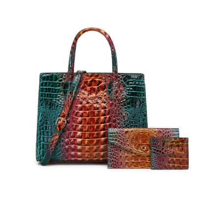 3pcs Colorful Crocodile Pattern Bag Set, Gradient Color Handbag, Women Tote Bag with Clutch Wallet And Credit Card Holder Coin Purse
