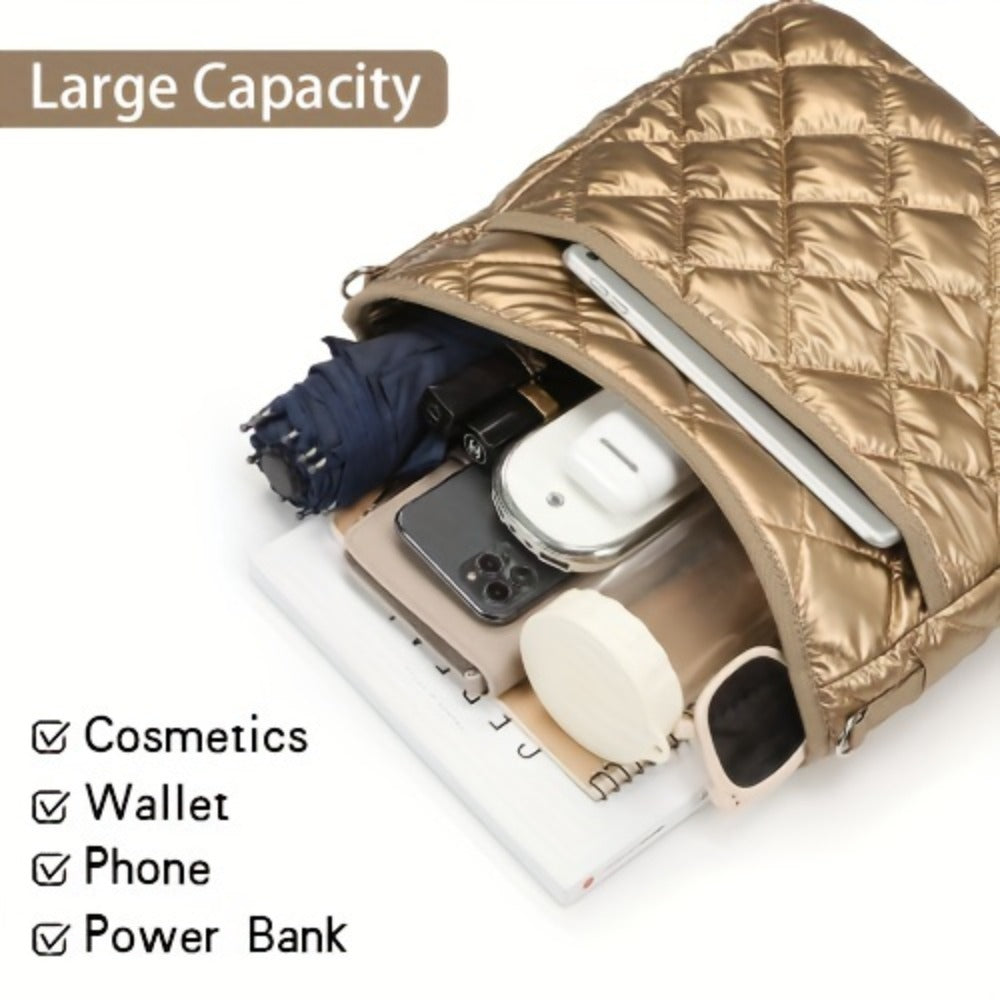 Lychii Quilted Crossbody Bag, Puffer Shoulder Bag, Tote Bag with Zipper, Fashion Quilted Ladies Handbag