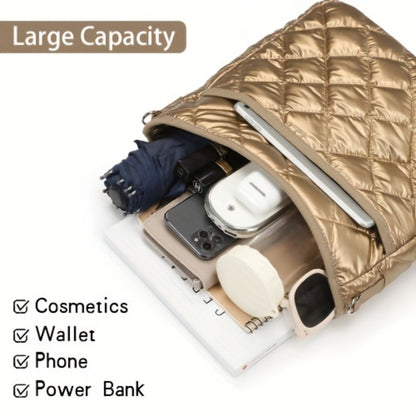 Lychii Quilted Crossbody Bag, Puffer Shoulder Bag, Tote Bag with Zipper, Fashion Quilted Ladies Handbag