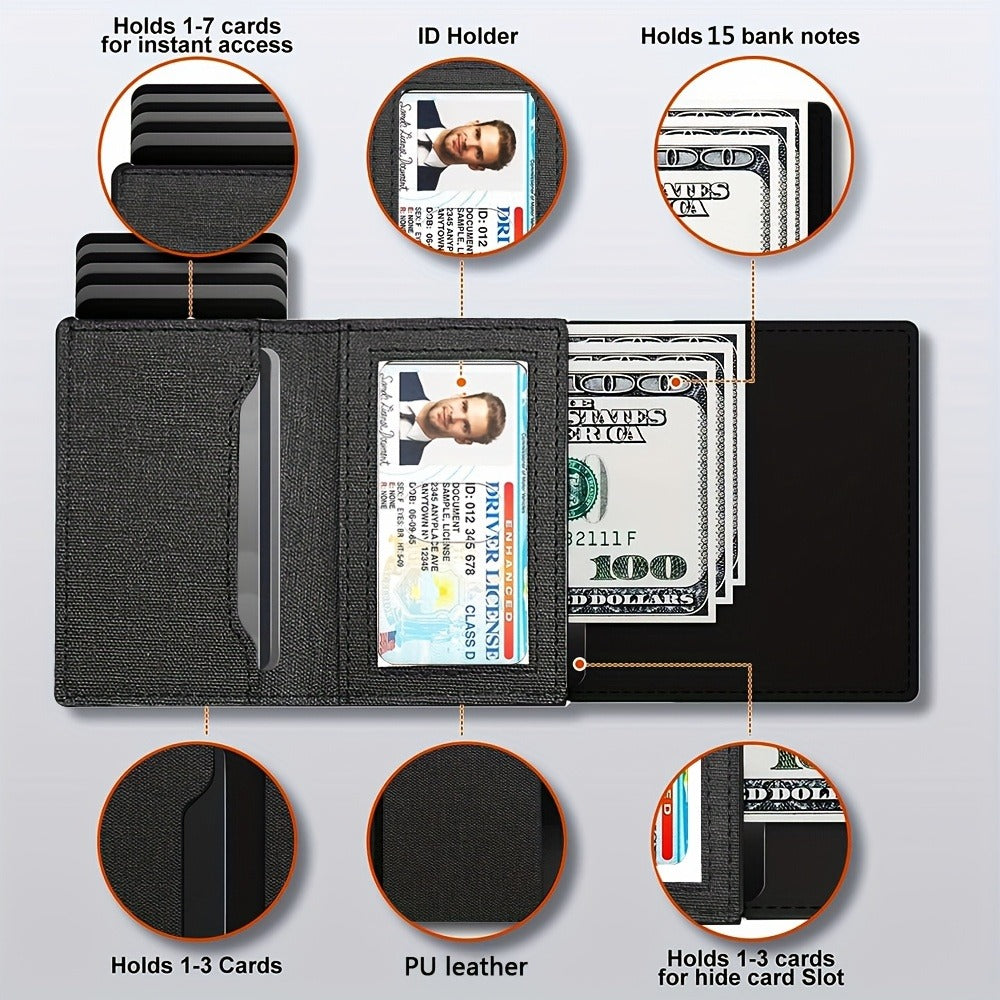OBCREATOR RFID Blocking Wallet with Automatic Pop-Up Cards, Anti-Theft Magnetic Closure, Large Capacity Bifold Design for Women - Black, Secure Card Storage, Stylish Accessory, Durable Zipper Closure