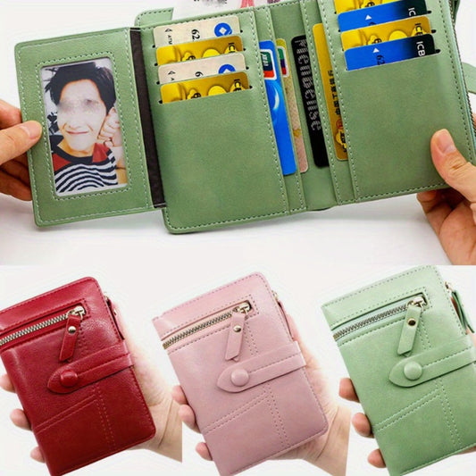 Small Wallets for Women Trifold Multiple Card Slots Holder with ID/ Photo Window Zipper Coin Pocket Purse Perfect for Everyday Use
