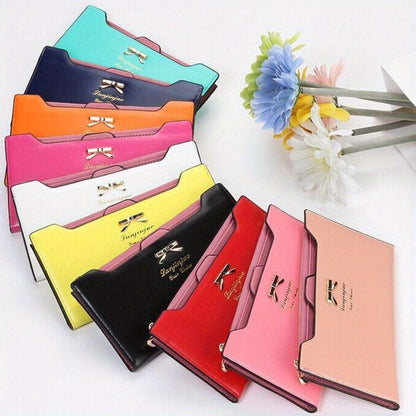 Mini Women's Long Wallet With Multiple Card Slots And Polyester Lining, Simple Coin Purse For Daily Use